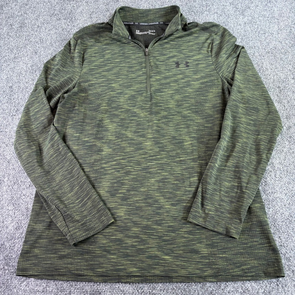 Under Armour 1/4 Zip Pullover Mens Large Green Space Dye HeatGear Fitted